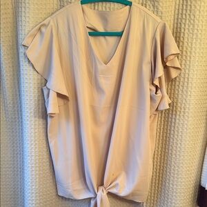 Pink Puff Sleeve Blouse with Tie Front